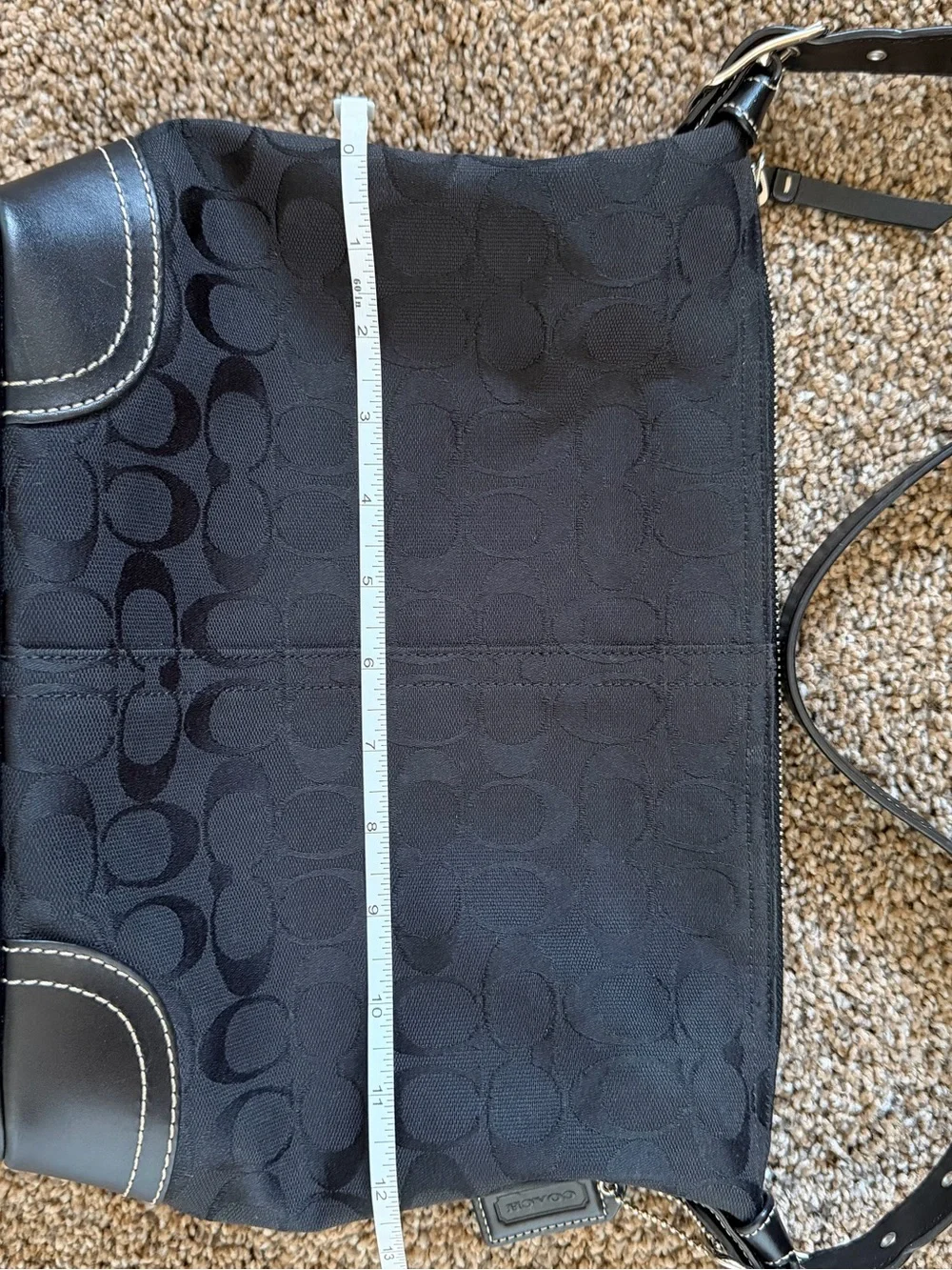 COACH Y2K Bag F10906 Black Signature Jacquard Leather Trim Shoulder Hobo Purse